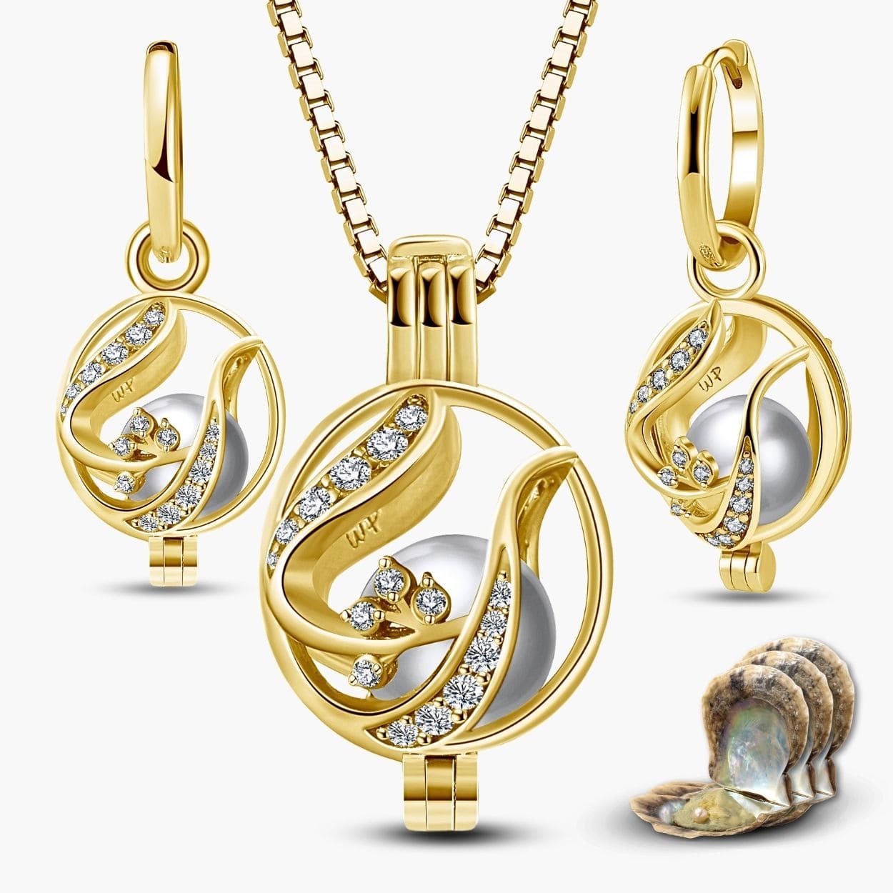 Collier & boucles d'oreilles fleuries + 3 huîtres