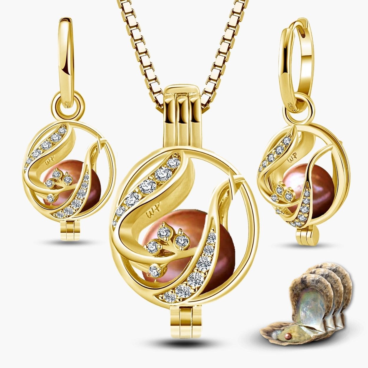 Collier & boucles d'oreilles fleuries + 3 huîtres