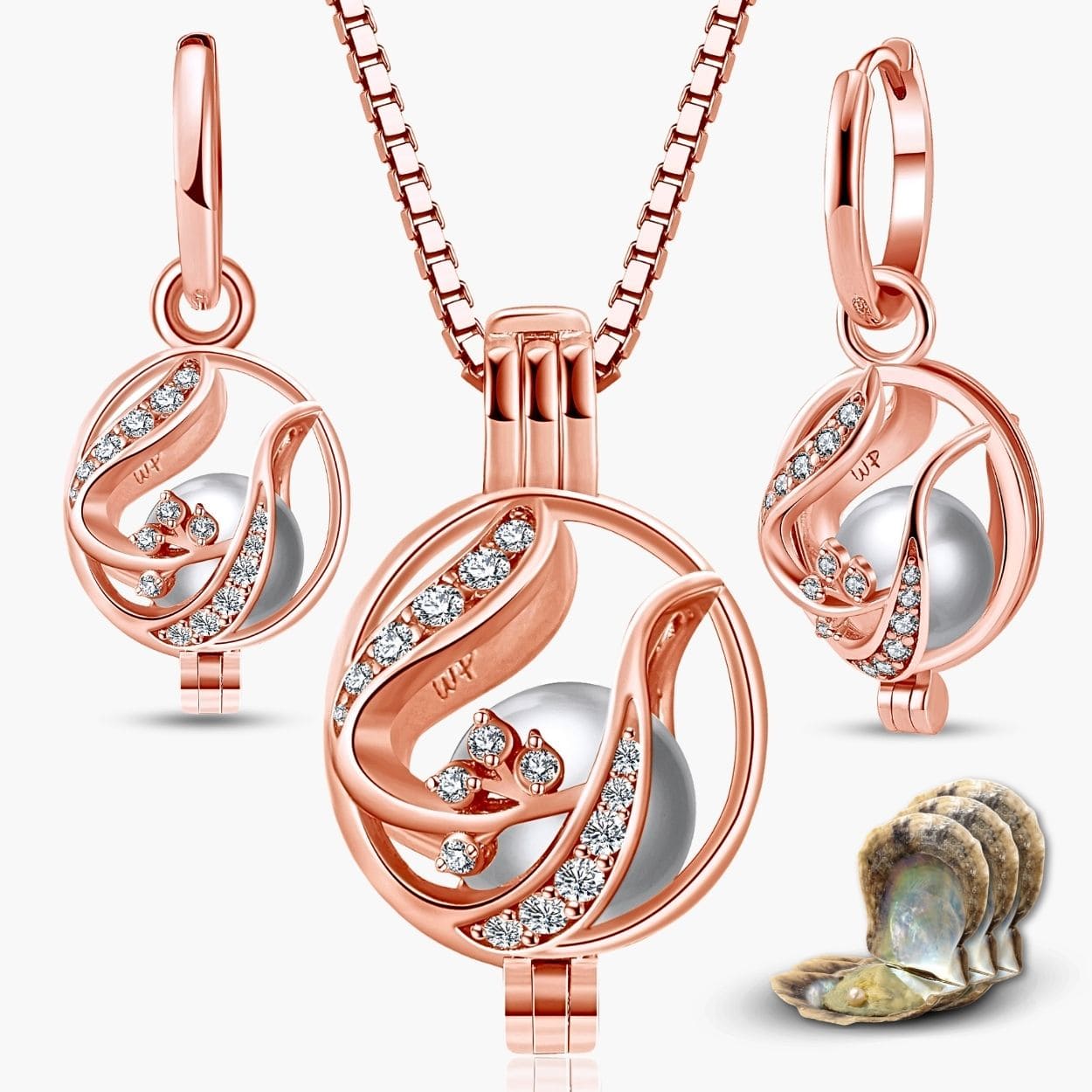 Collier & boucles d'oreilles fleuries + 3 huîtres