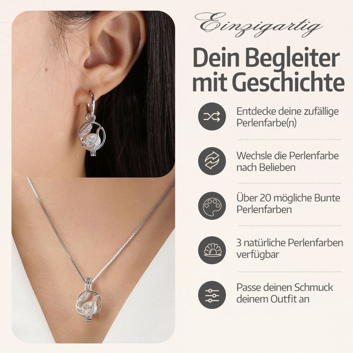 Collier &amp; boucles d'oreilles fleuries + 3 huîtres
