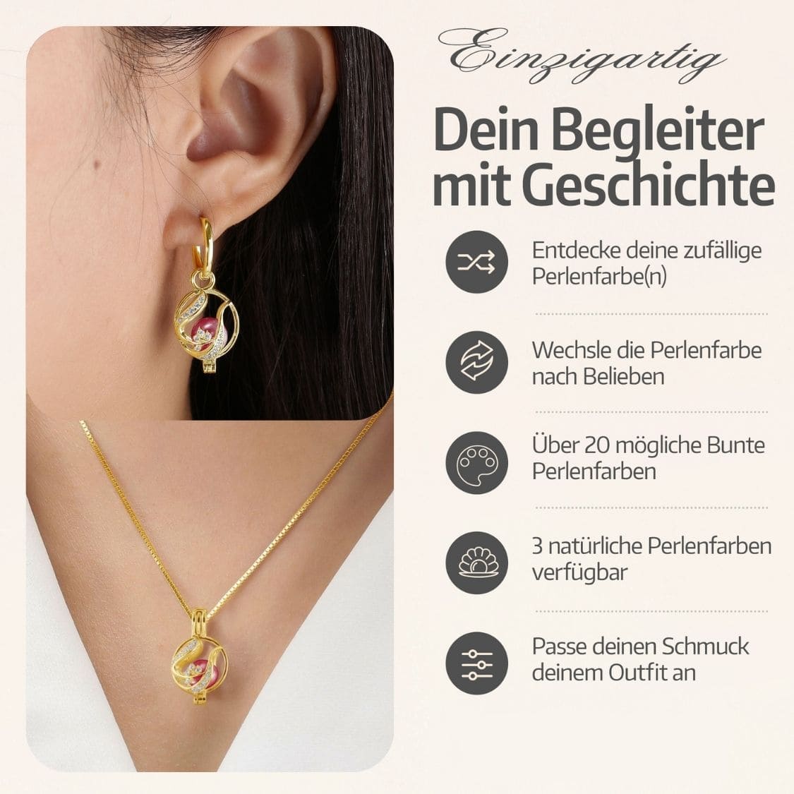 Collier &amp; boucles d'oreilles fleuries + 3 huîtres
