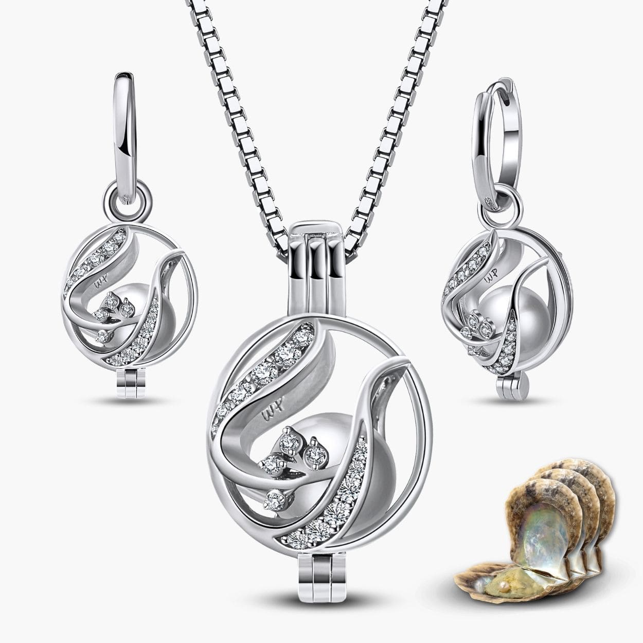 Collier &amp; boucles d'oreilles fleuries + 3 huîtres