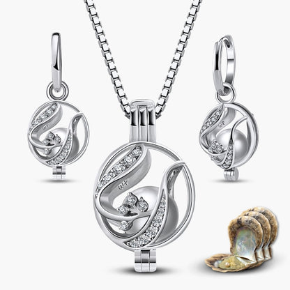 Collier &amp; boucles d'oreilles fleuries + 3 huîtres